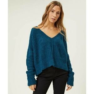 Free People Moonbeam Sweater S Blue Lagoon Alpaca